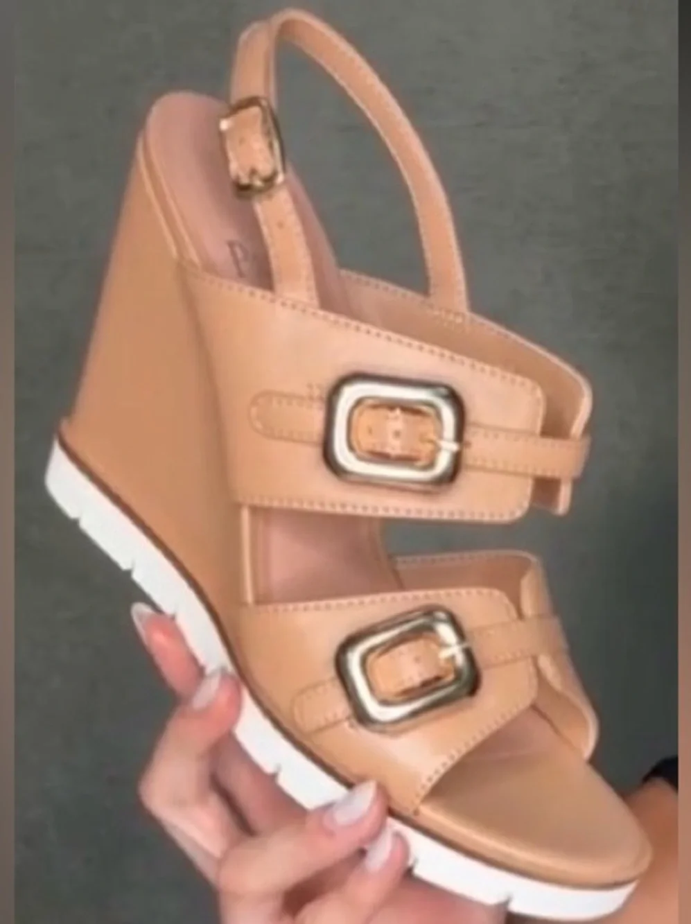 Paolo Tan Wedge Sandals with Silver Buckles
